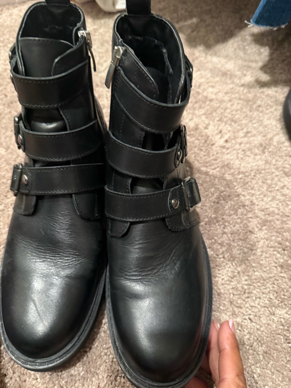 Clarks Black Leather Ankle Boots with Triple Buckle Straps